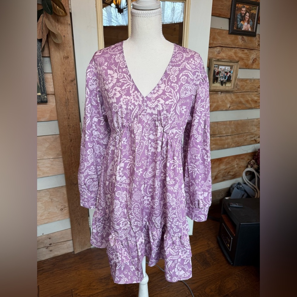 Panache Apparel Floral Long Sleeve Dress - Purple Small